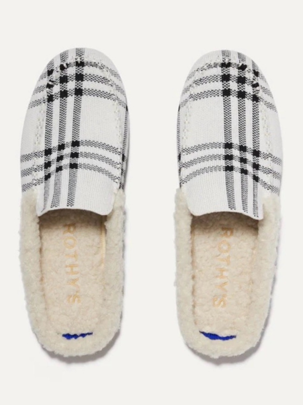 Rothy’s The Scuff Slipper🔥 Sherpa Cream, Grey and Black Plaid •size 8